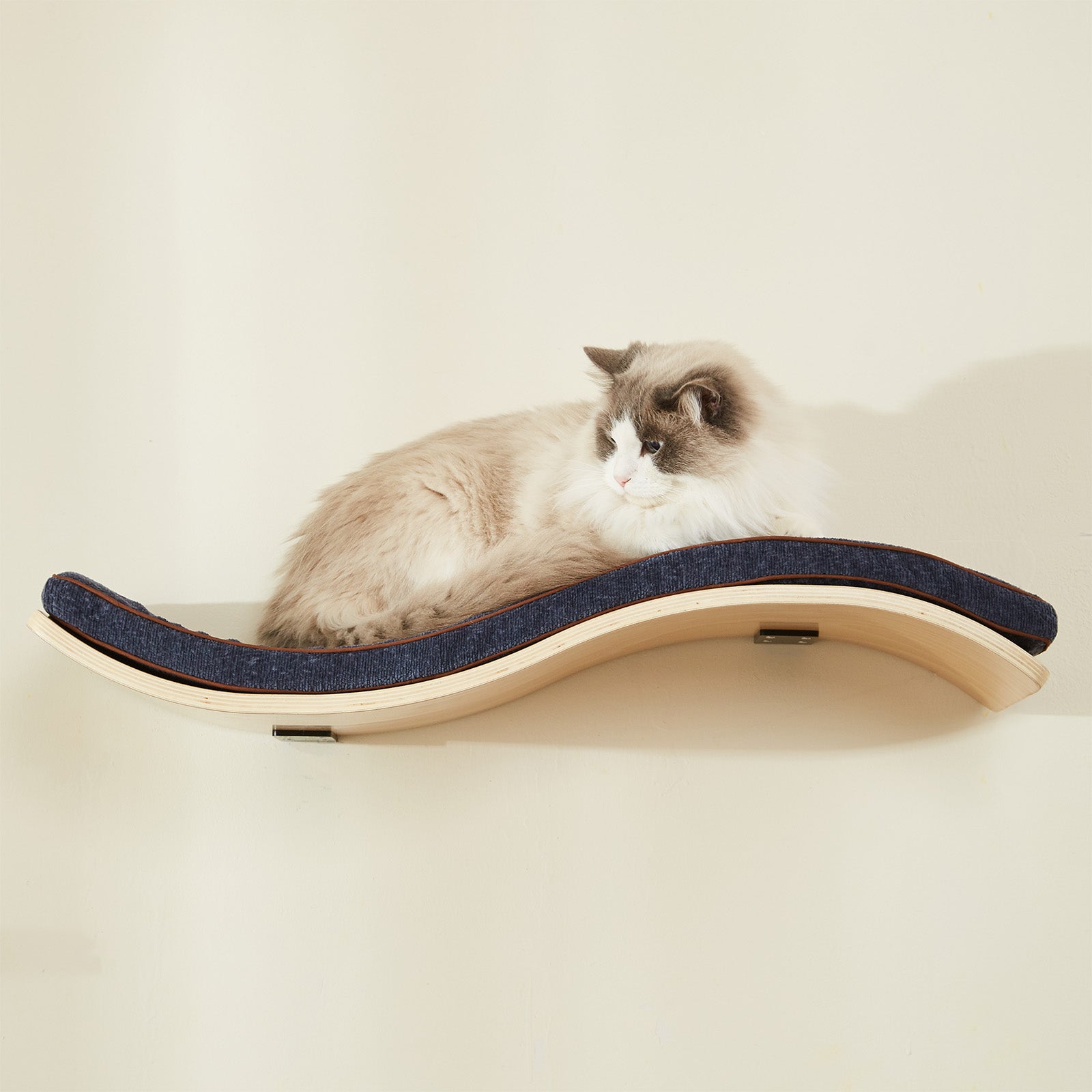 Étagère murale pour chat en forme de vague avec coussin amovible