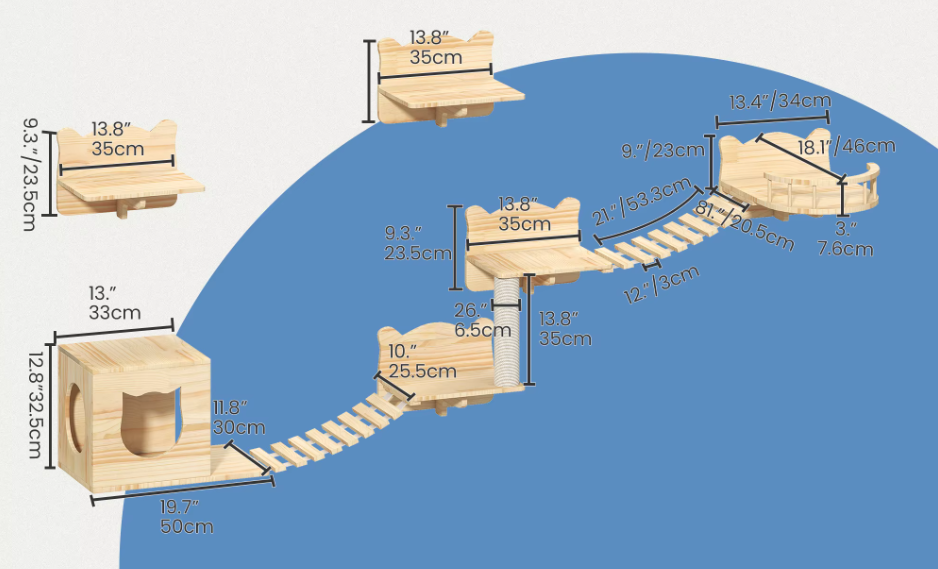 Ensemble mural d’escalade pour chat 5 pièces