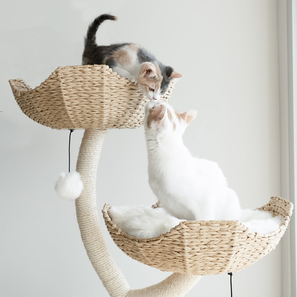 Arbre à chat design en bois avec paniers superposés et coussins – Modèle Ivy