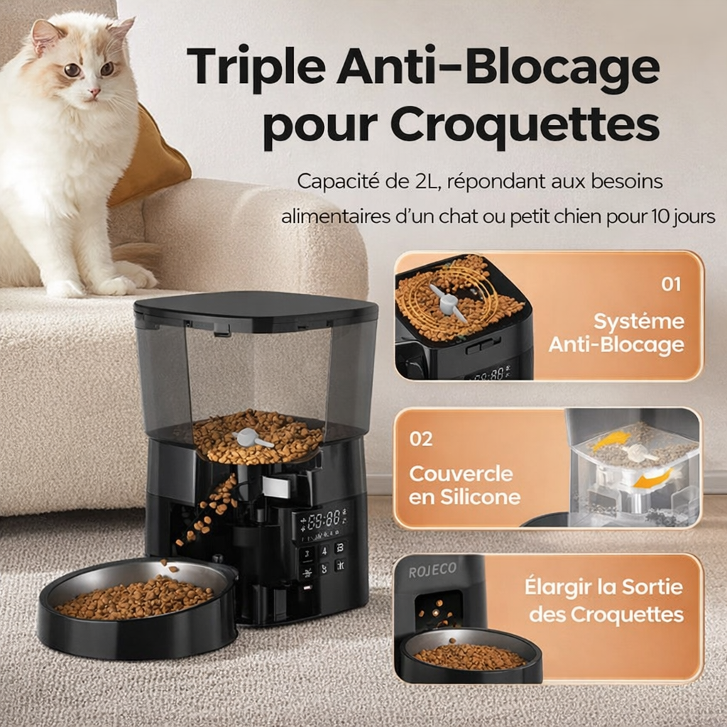 Distributeur de croquettes automatique ROJECO 2L