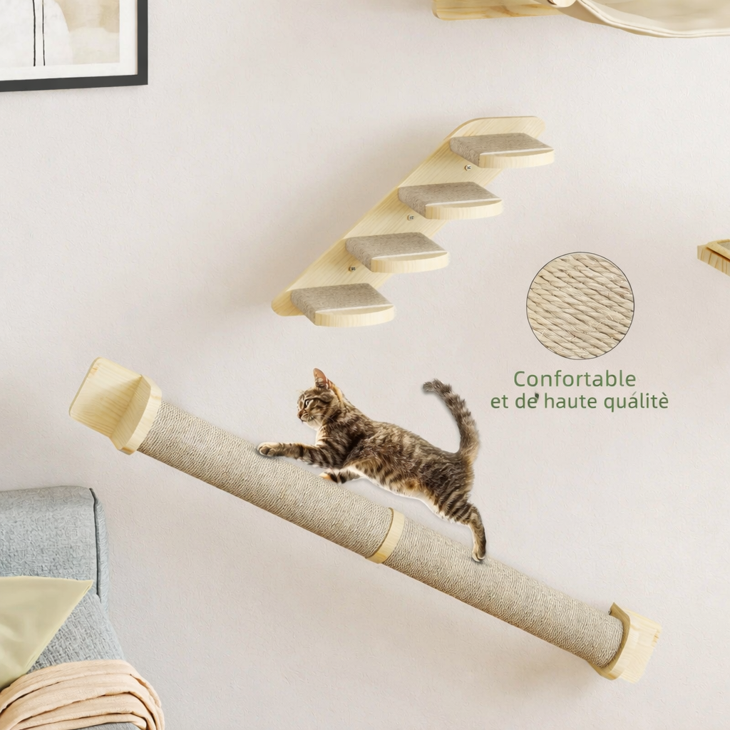 Paroi d’escalade murale pour chat 7 pièces