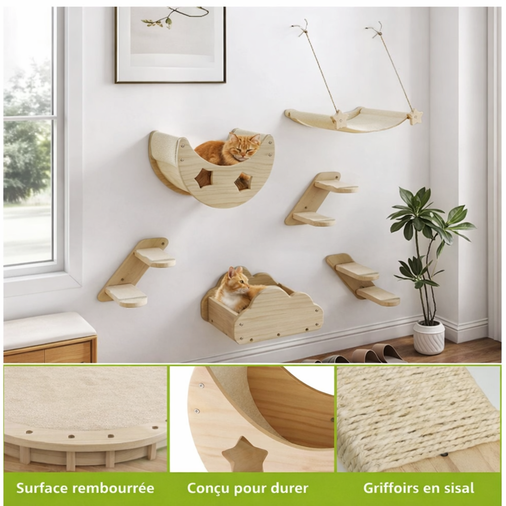 Mur d’escalade mural pour chat 6 pièces