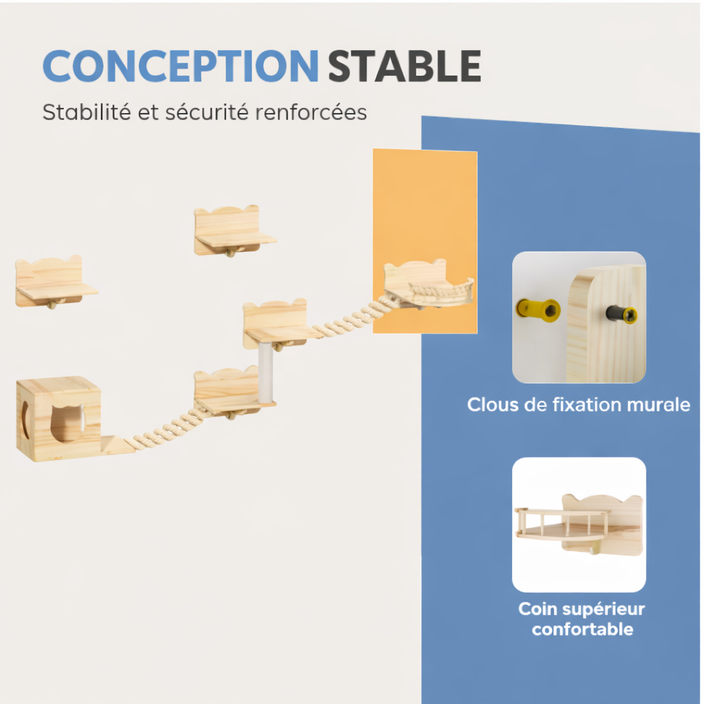 Ensemble mural d’escalade pour chat 5 pièces