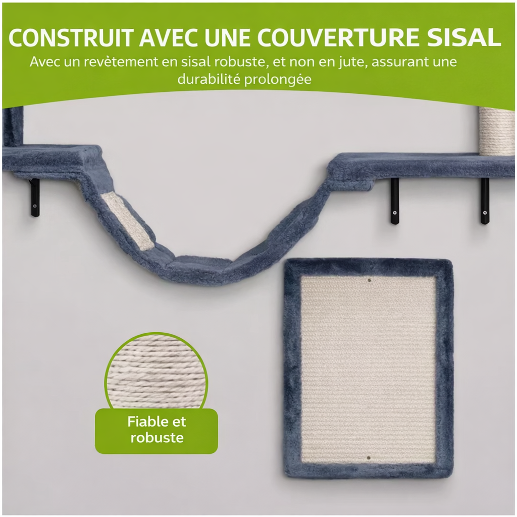 Ensemble mural d’escalade pour chat 8 pièces