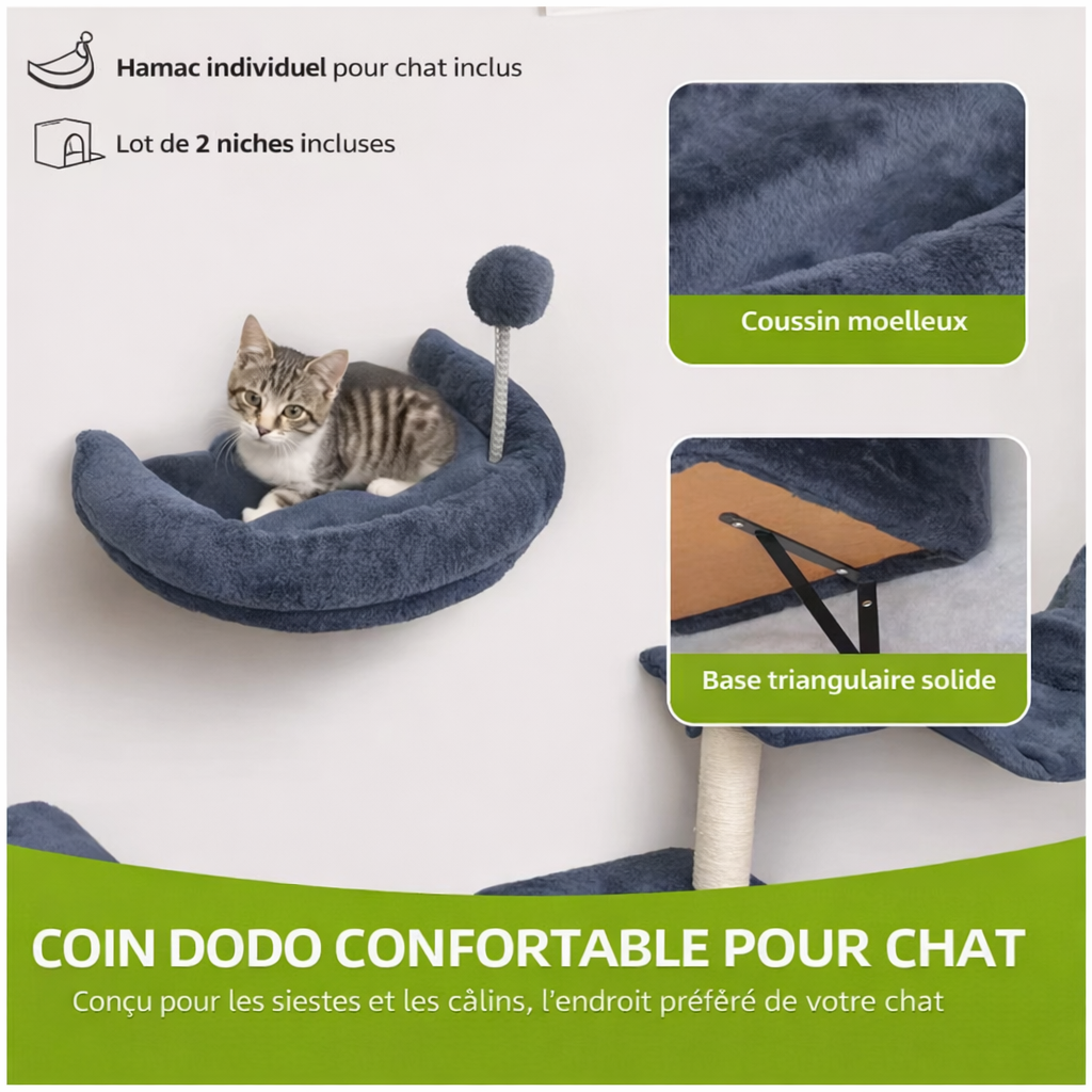 Ensemble mural d’escalade pour chat 8 pièces