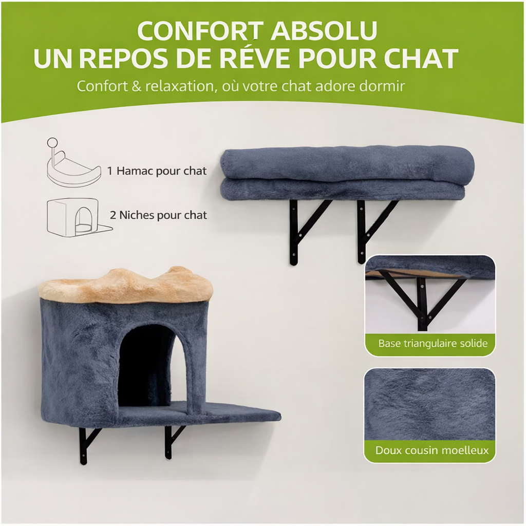 Ensemble mural d’escalade pour chat 7 pièces