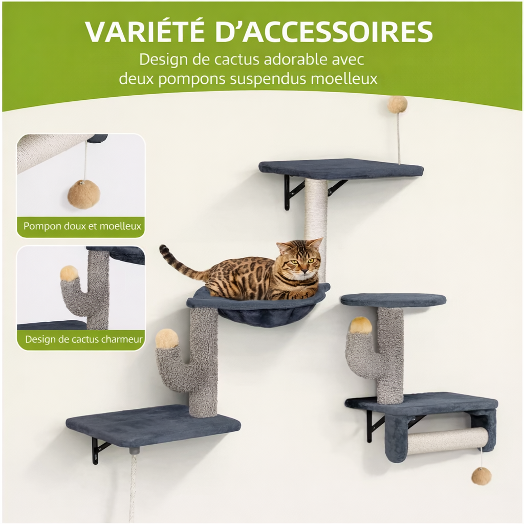 Ensemble mural d’escalade pour chat 7 pièces