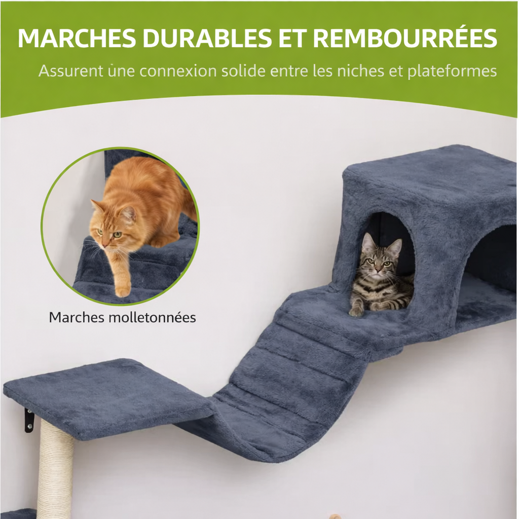 Ensemble mural d’escalade pour chat 8 pièces