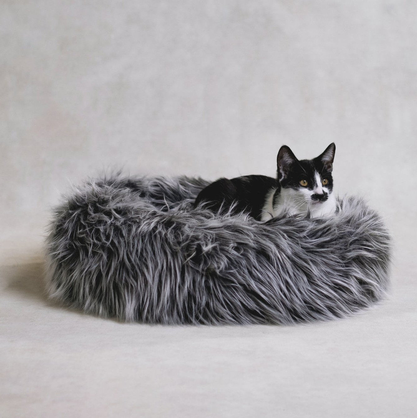 Lit pour chien et chat en fausse fourrure avec coussin amovible – Modèle Fluffi
