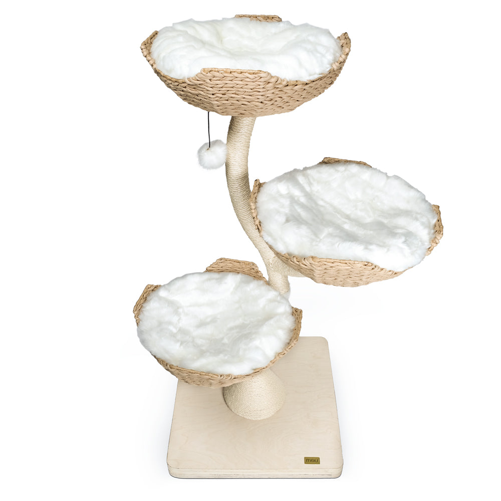 Arbre à chat design en bois avec paniers superposés et coussins – Modèle Ivy