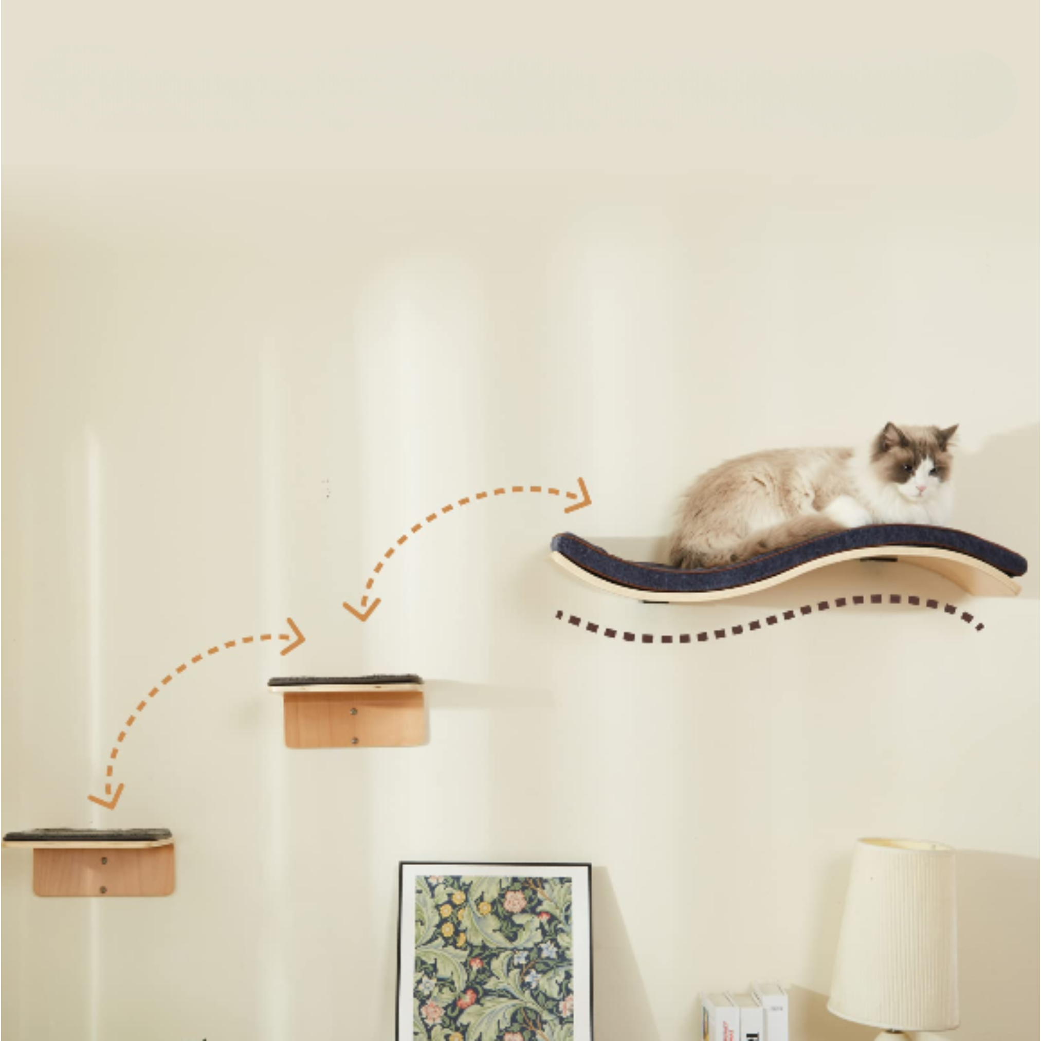 Ensemble mural pour chat avec plateforme ondulée et marches – Modèle Lotus Leaf