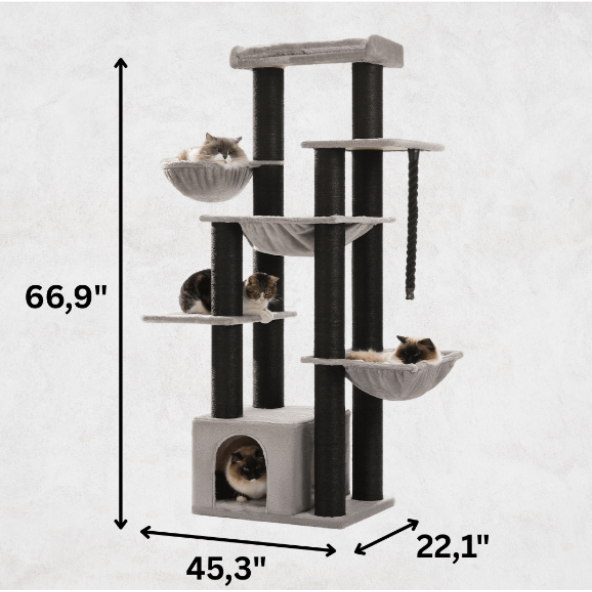 Arbre à chat avec paniers suspendus, niche et griffoirs – Modèle Vita Tower