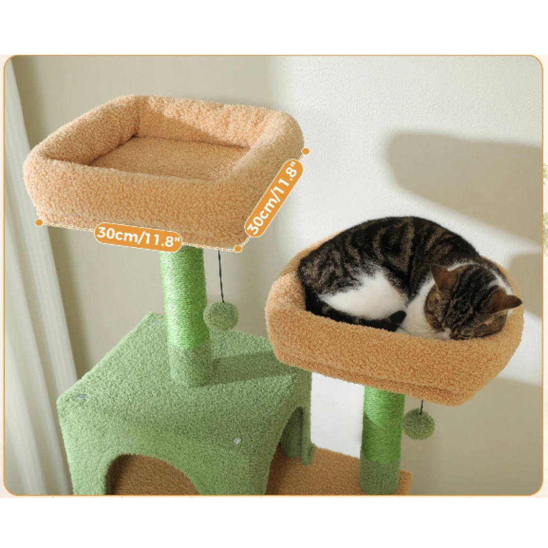 Arbre à chat multi-étages vert – Jeu, sieste et détente