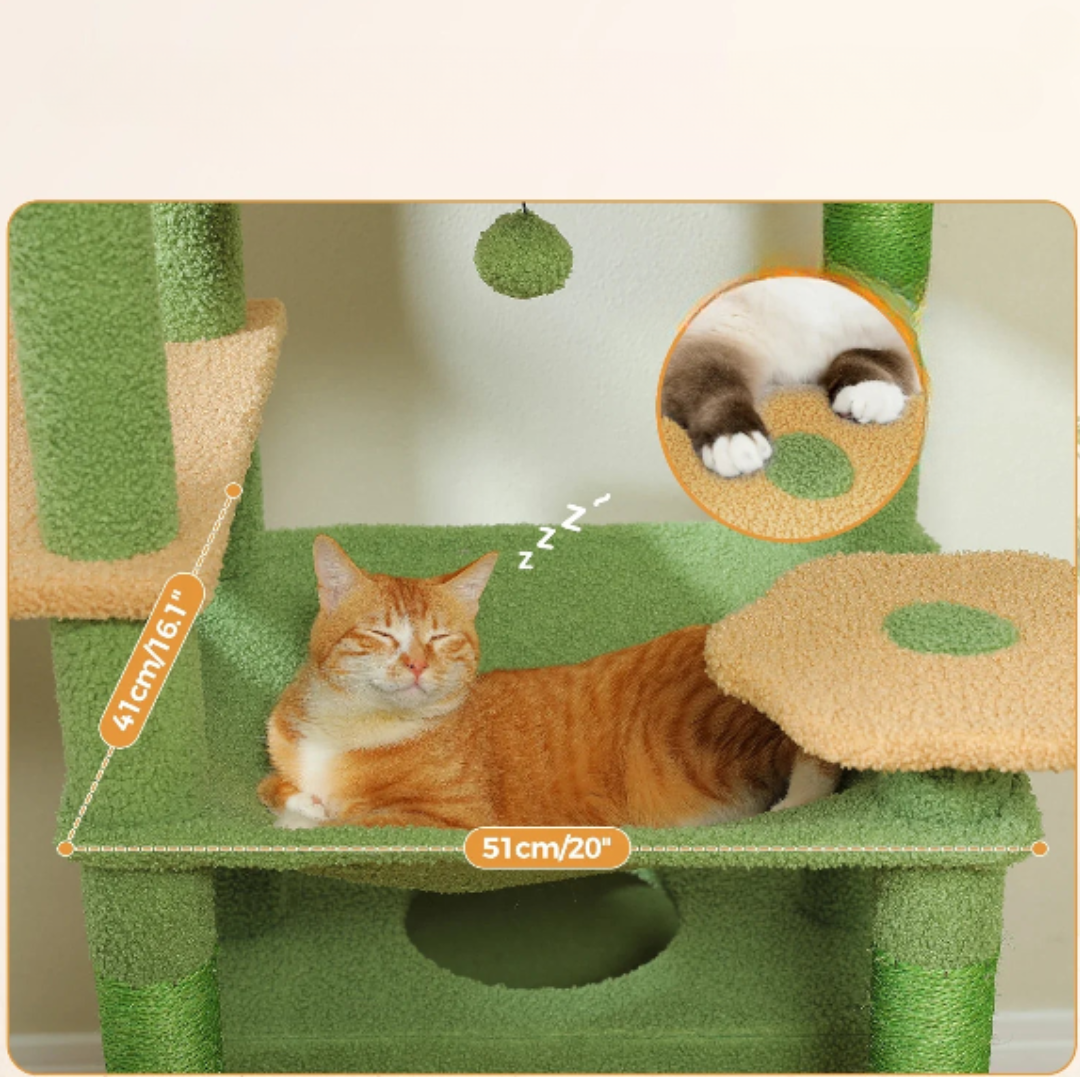 Arbre à chat multi-étages vert – Jeu, sieste et détente