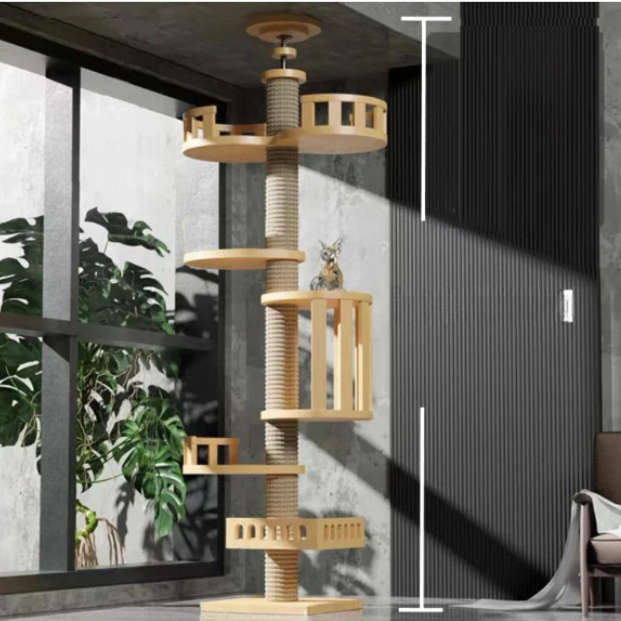 Arbre à chat mural en bois – Design naturel et multi-niveaux