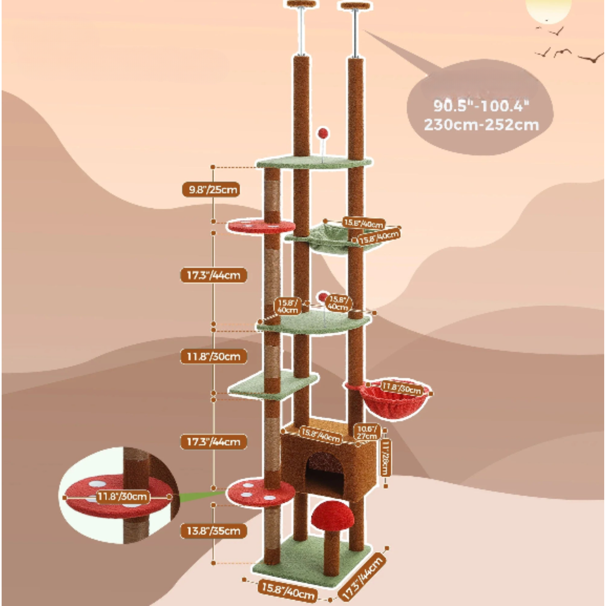 Arbre à chat coloré multi-niveaux – Jeu, escalade et détente