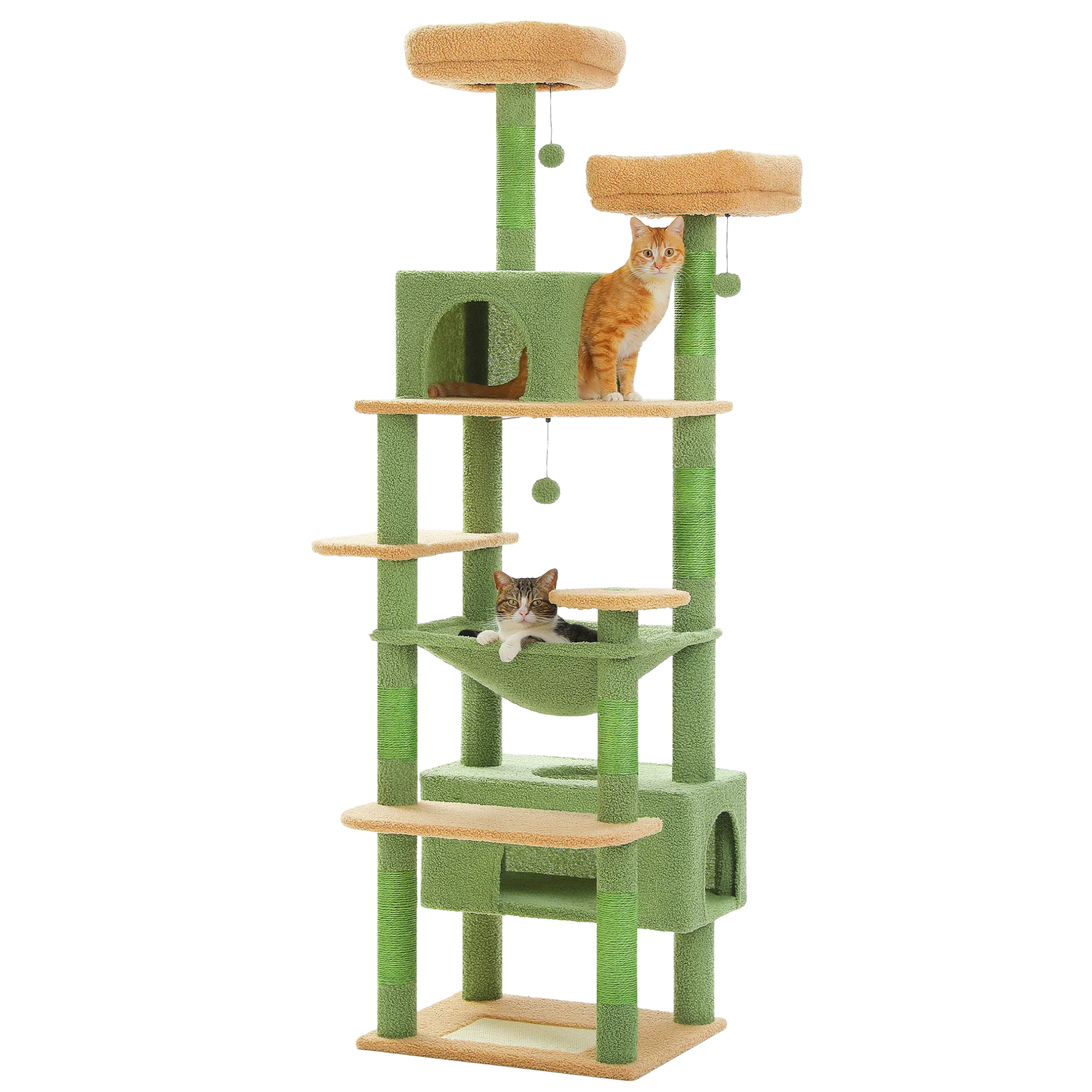 Arbre à chat multi-étages vert – Jeu, sieste et détente