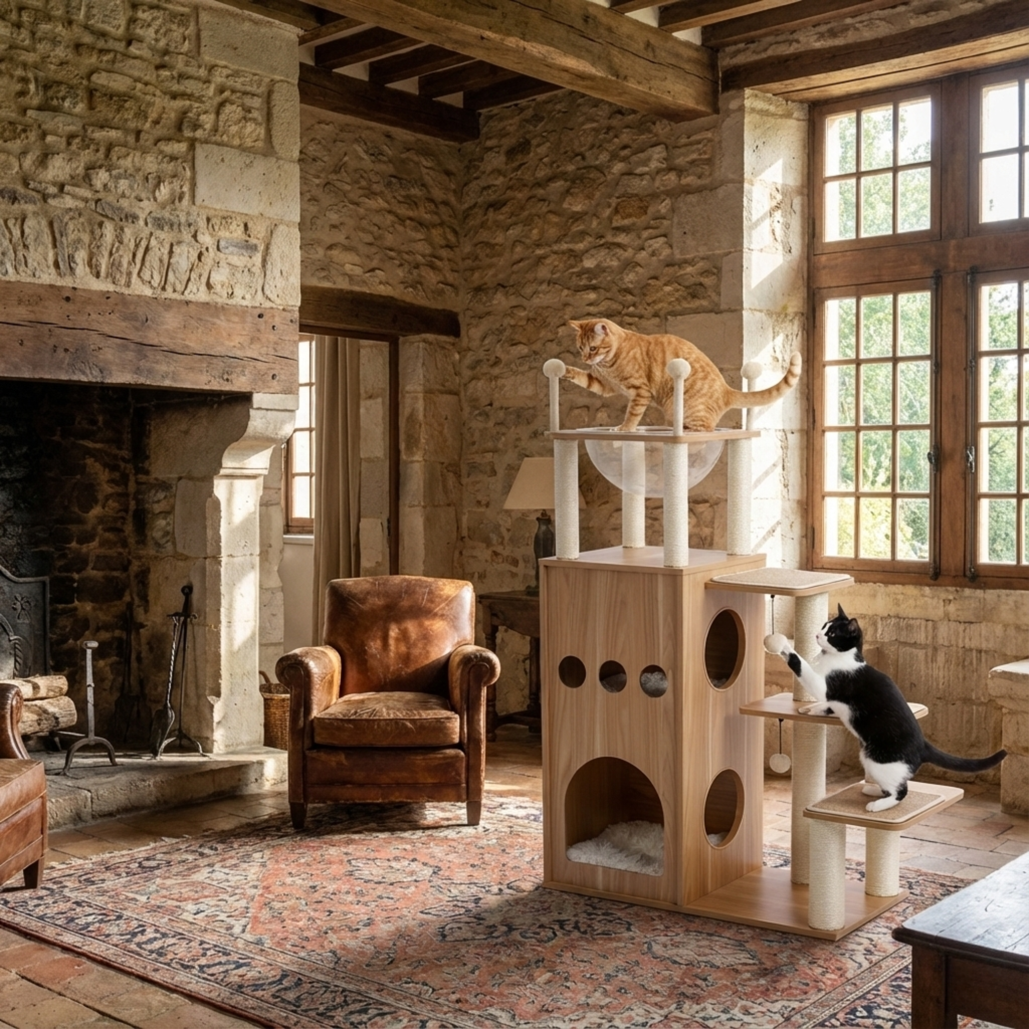 Arbre à chat en bois “Château Frisco” — moderne & ultra stable