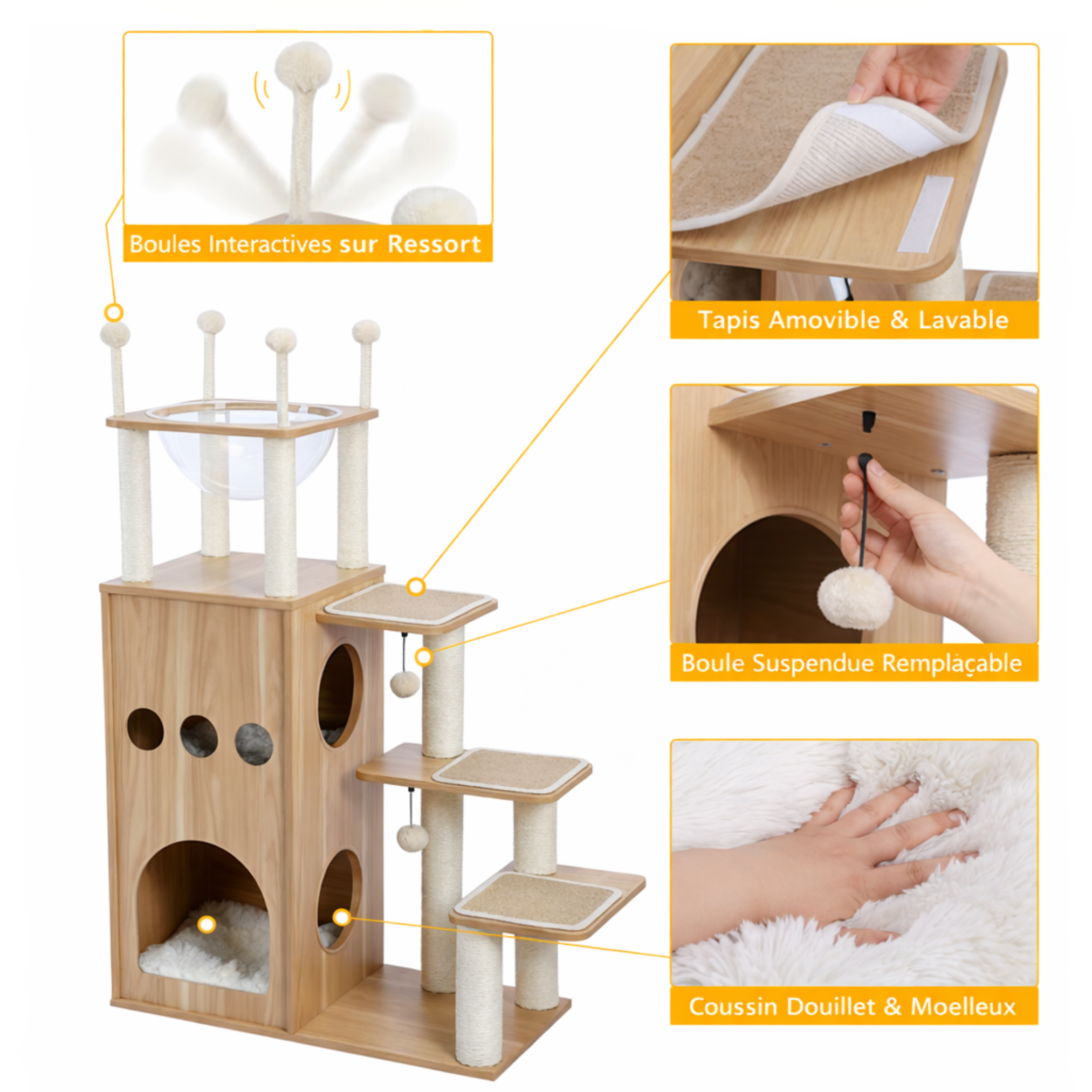 Arbre à chat XXL en bois (190 cm) — le “terrain de jeu” premium pour chats exigeants