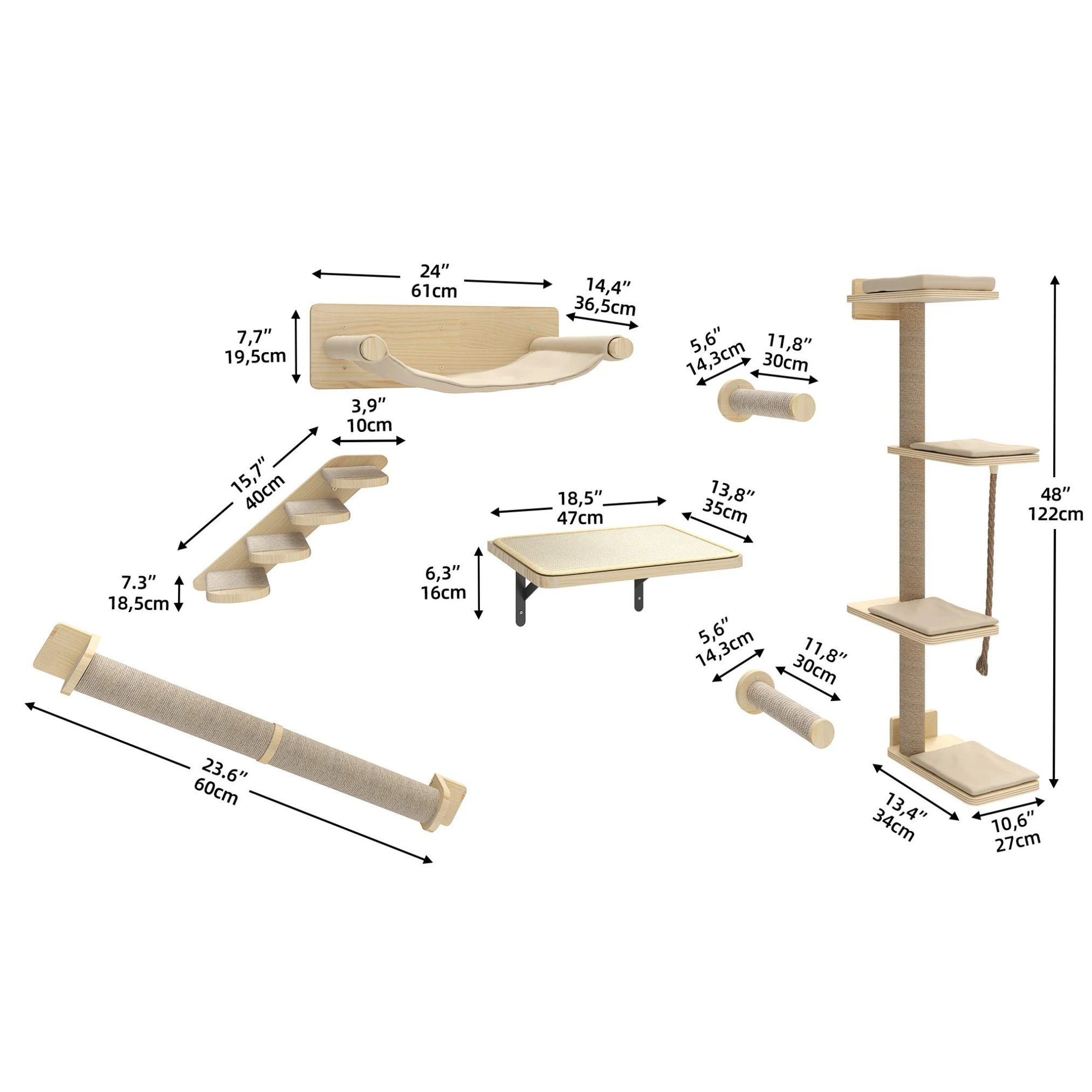 Paroi d’escalade murale pour chat 7 pièces