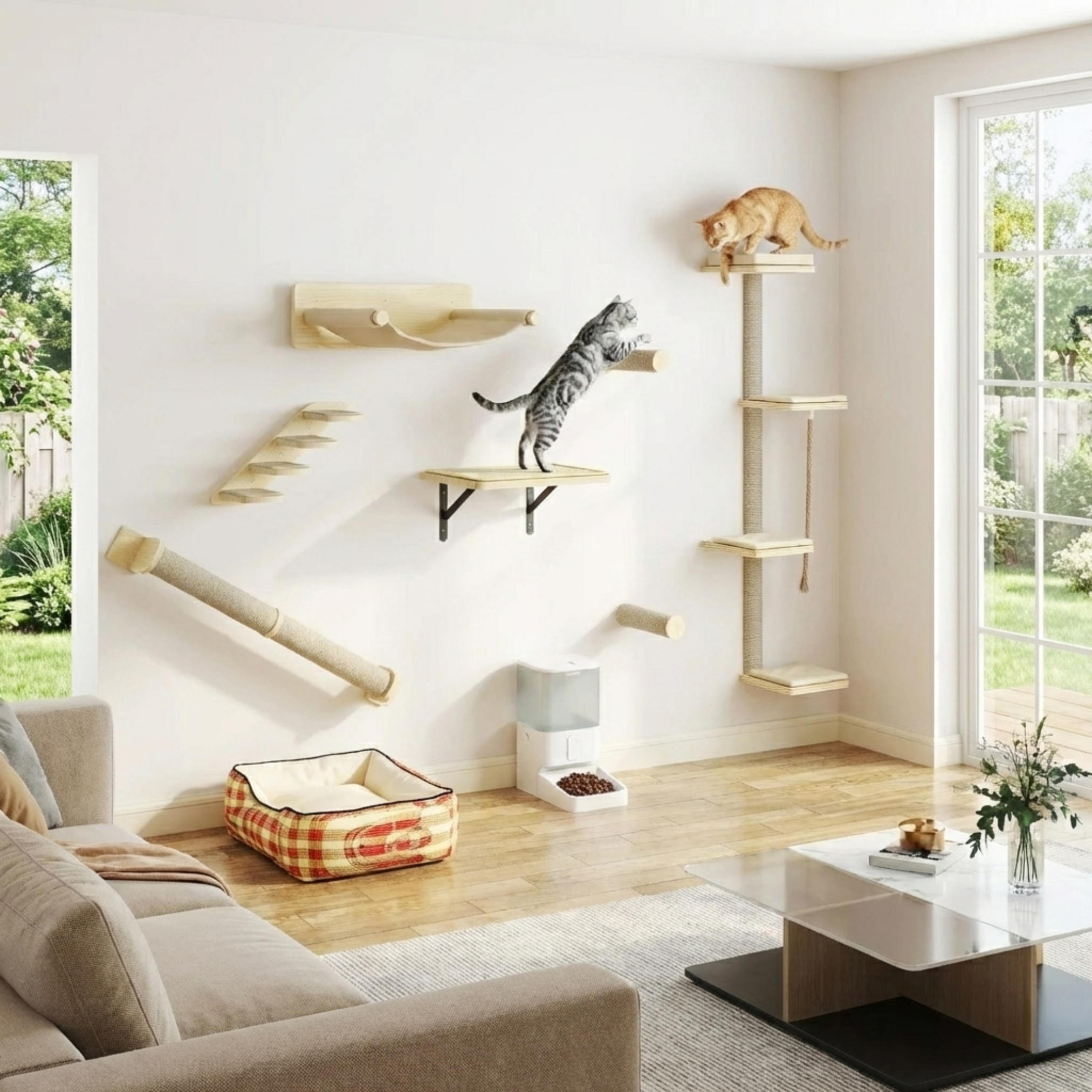 Paroi d’escalade murale pour chat 7 pièces