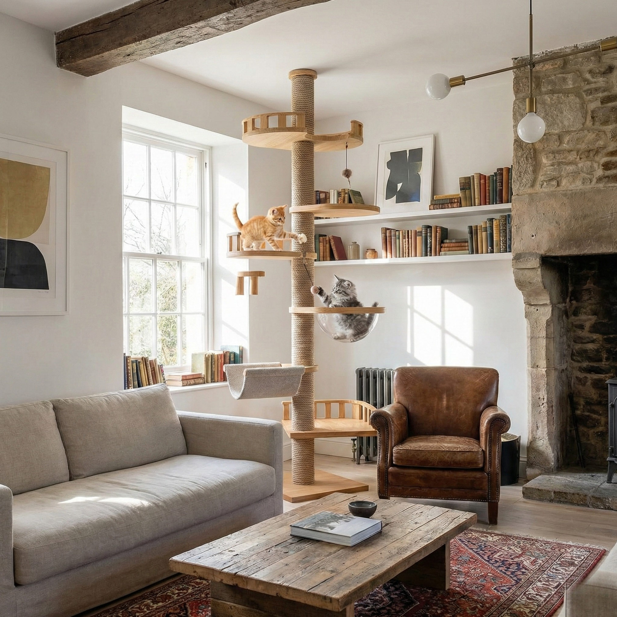 Arbre à chat en bois grande hauteur – Modèle Panorama