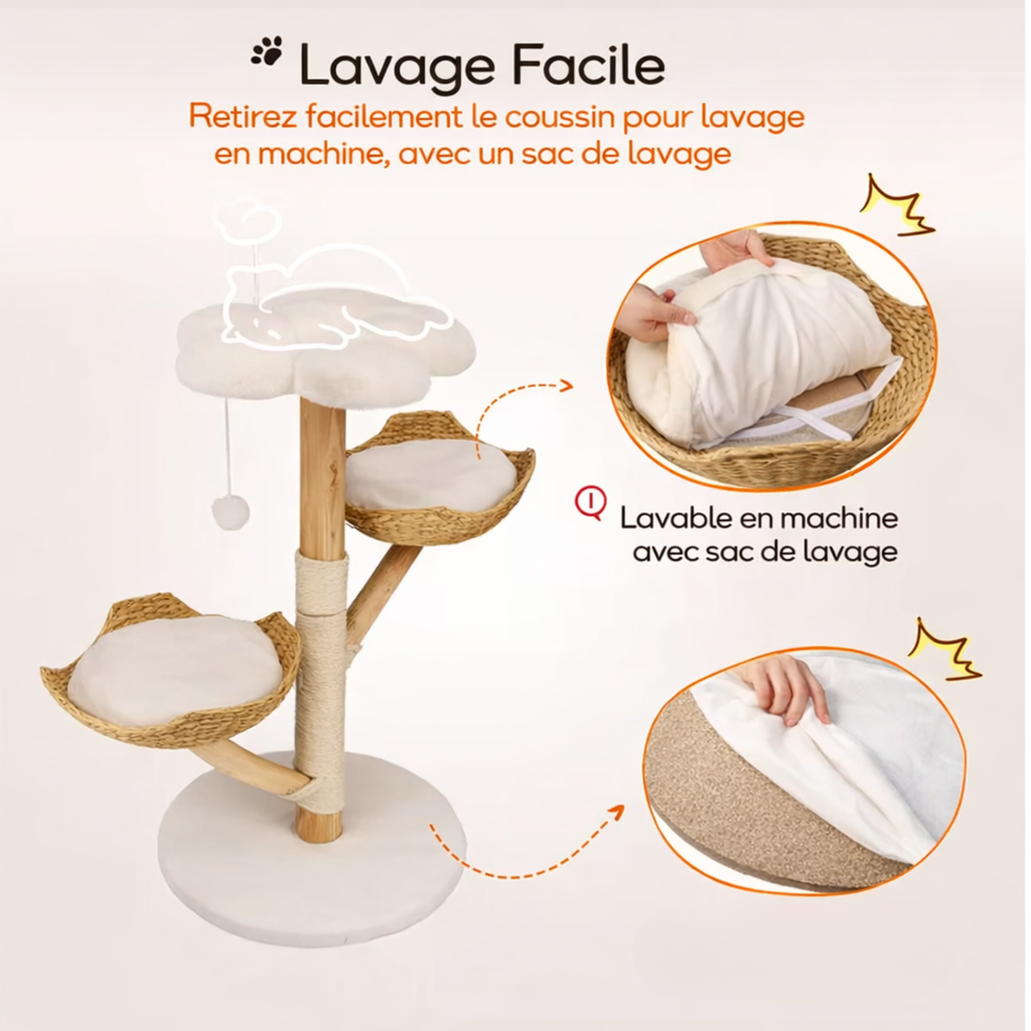 Arbre à chat design en bois naturel