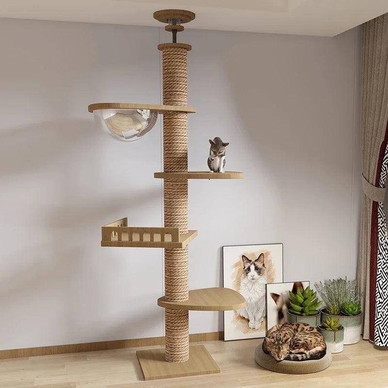 Arbre à chat mural en bois – Design naturel et multi-niveaux