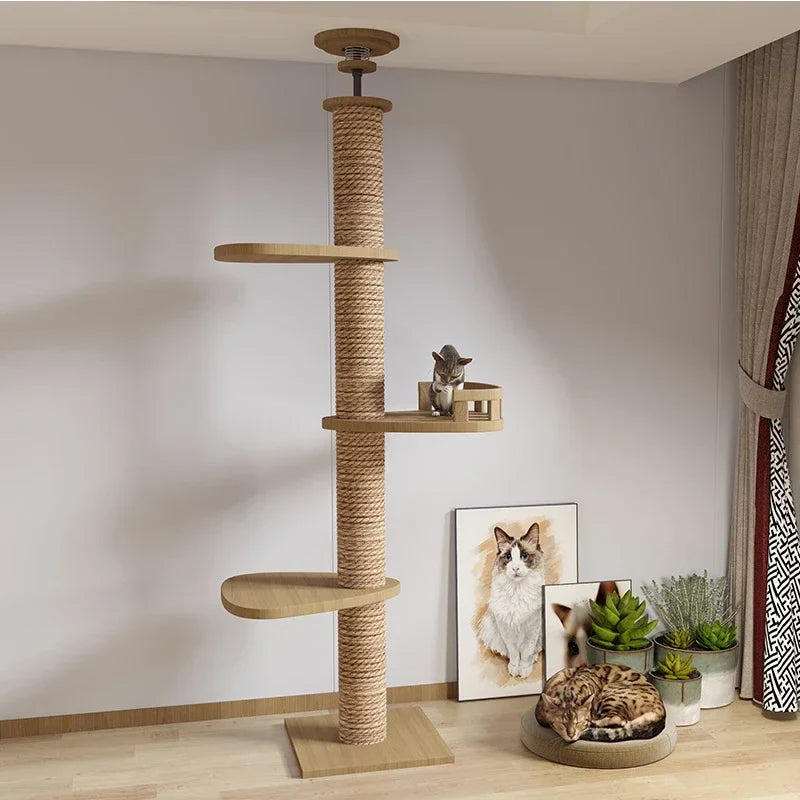 Arbre à chat mural en bois – Design naturel et multi-niveaux