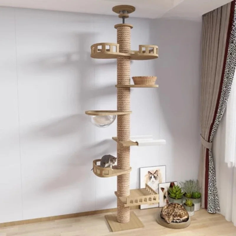 Arbre à chat mural en bois – Design naturel et multi-niveaux