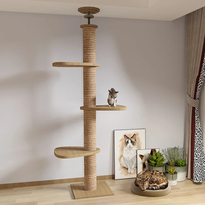 Arbre à chat mural en bois – Design naturel et multi-niveaux