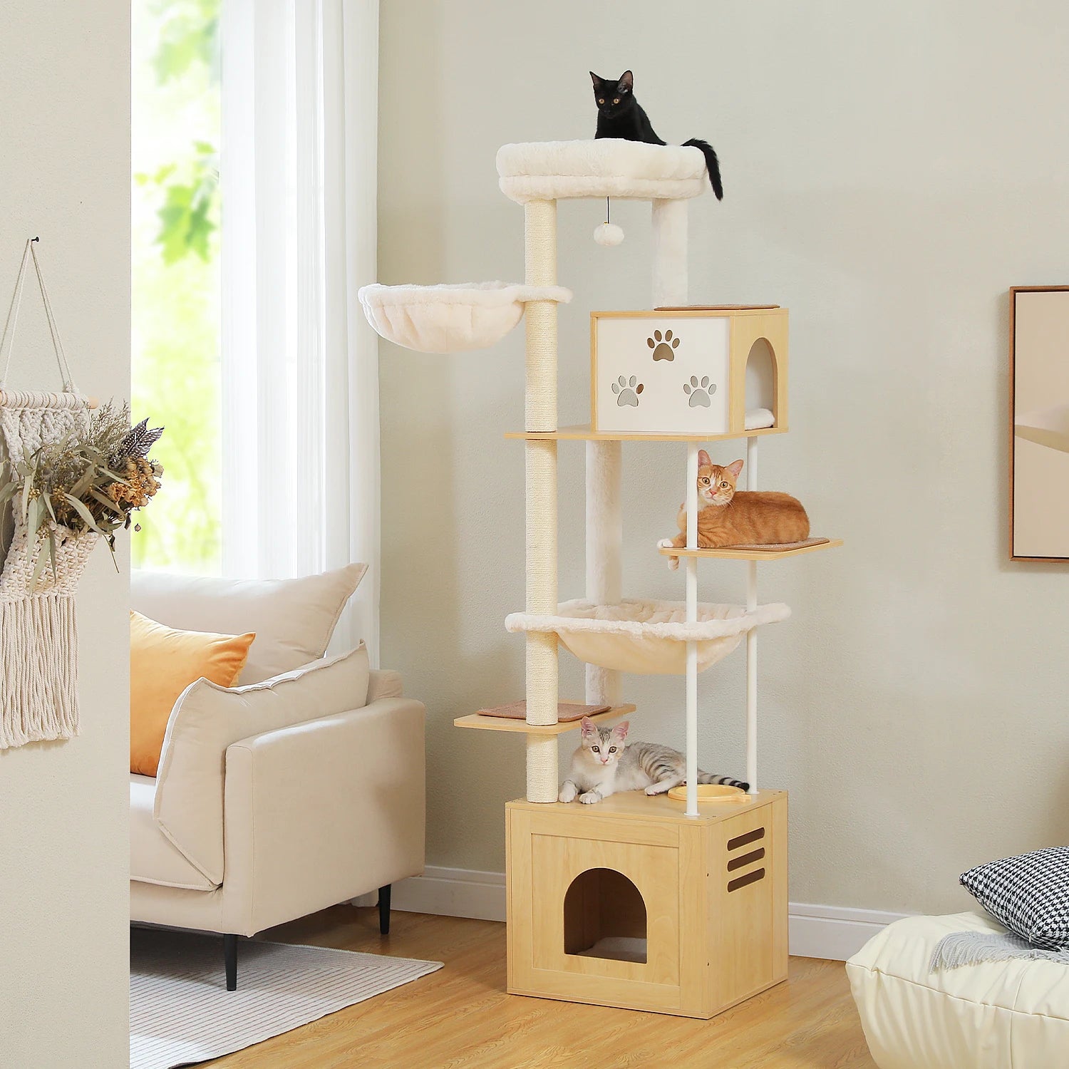 Arbre à chat XXL en bois (190 cm) — le “terrain de jeu” premium pour chats exigeants