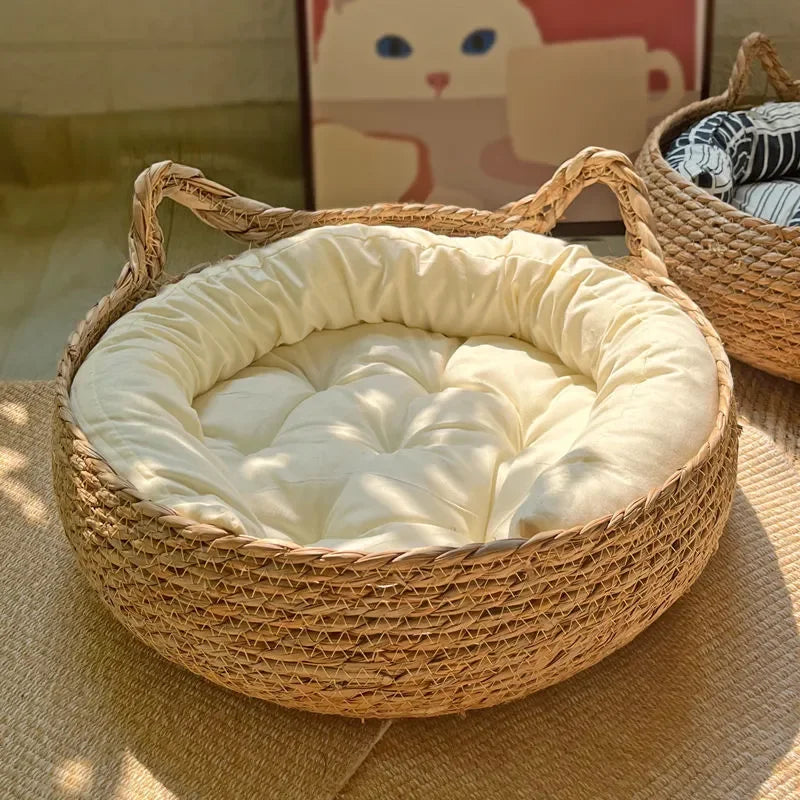 Panier tressé pour chat avec coussin amovible
