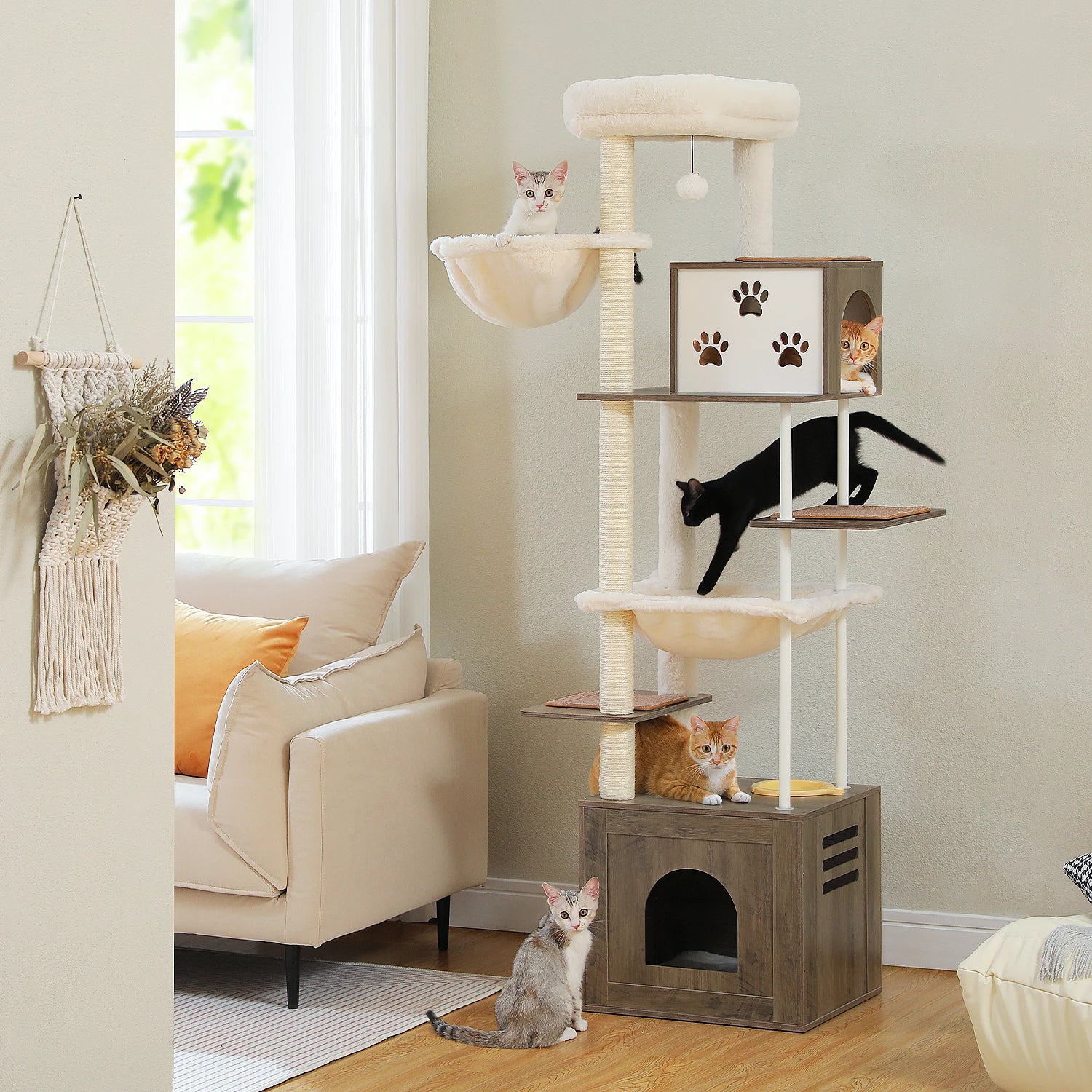 Arbre à chat XXL en bois (190 cm) — le “terrain de jeu” premium pour chats exigeants