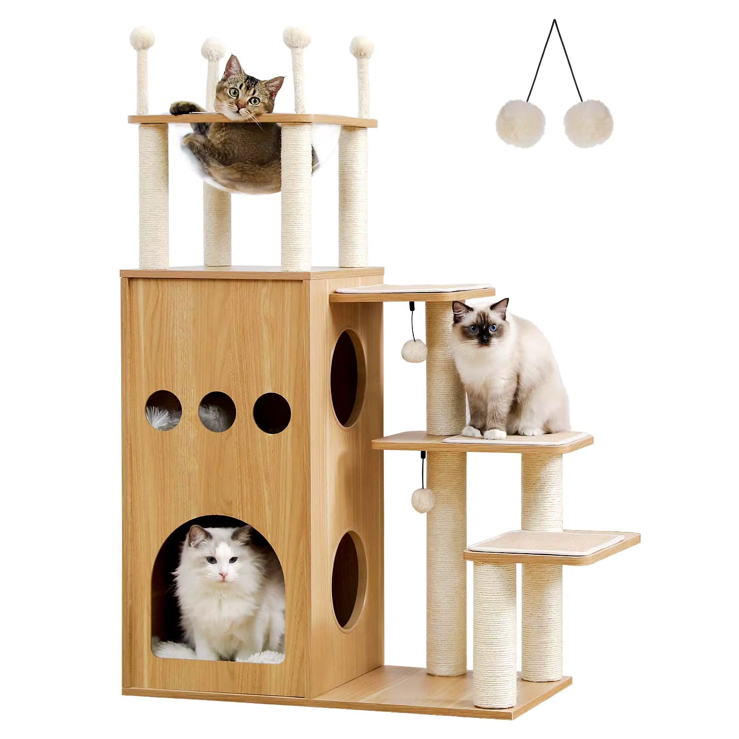 Arbre à chat en bois “Château Frisco” — moderne & ultra stable