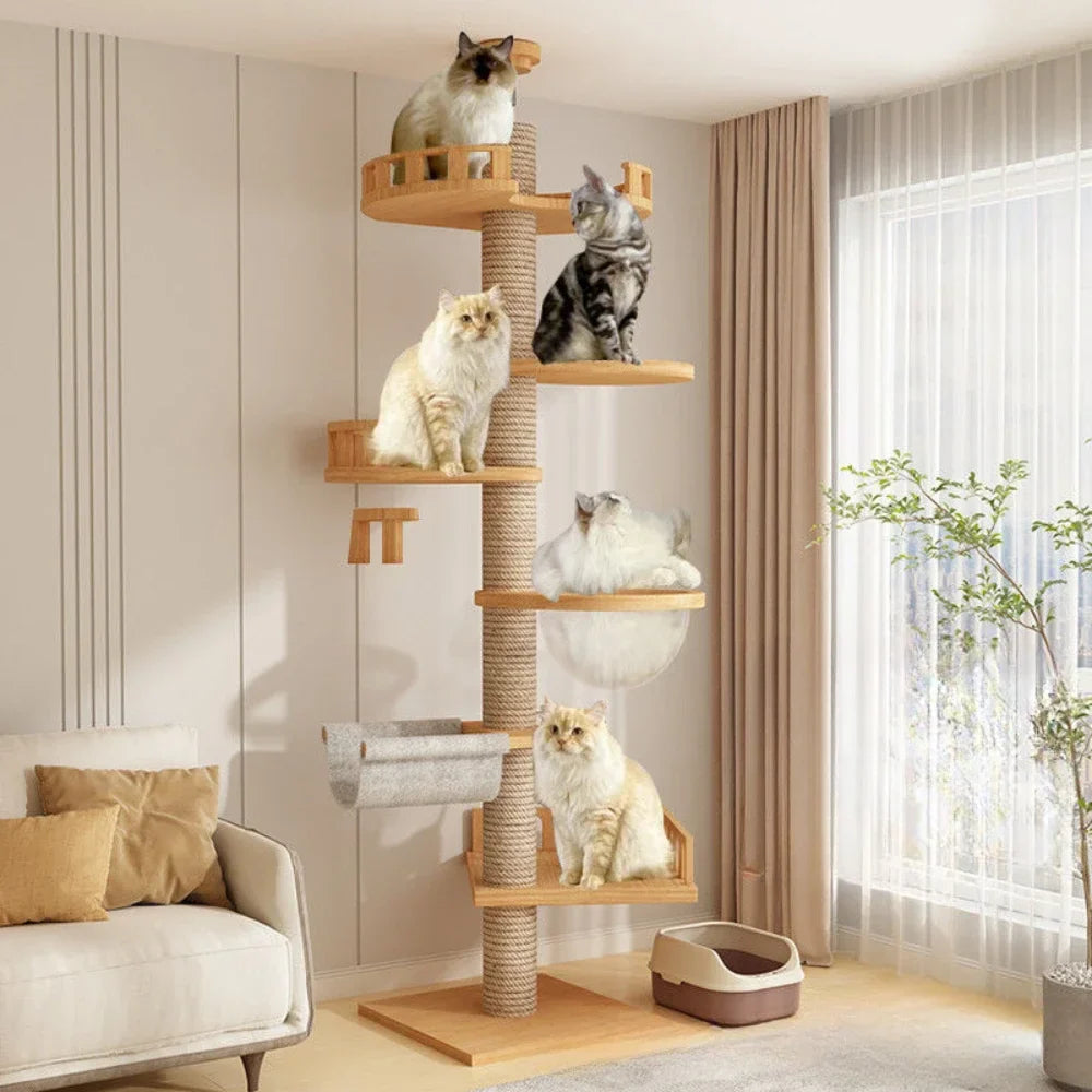 Arbre à chat mural en bois – Design naturel et multi-niveaux