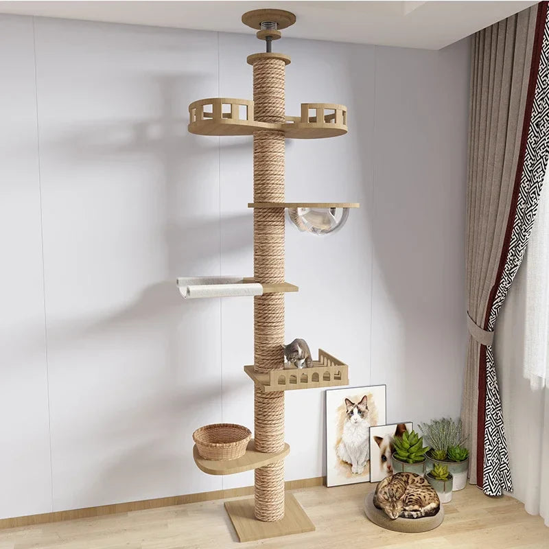 Arbre à chat mural en bois – Design naturel et multi-niveaux