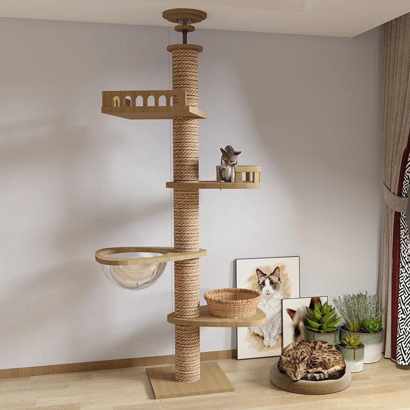 Arbre à chat mural en bois – Design naturel et multi-niveaux