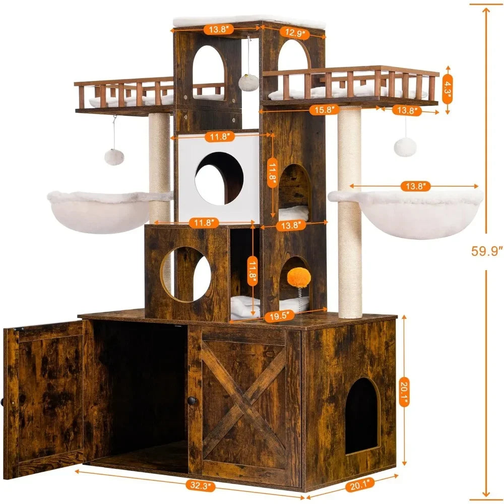 Arbre à chat en bois massif – Espace de jeu et de repos complet