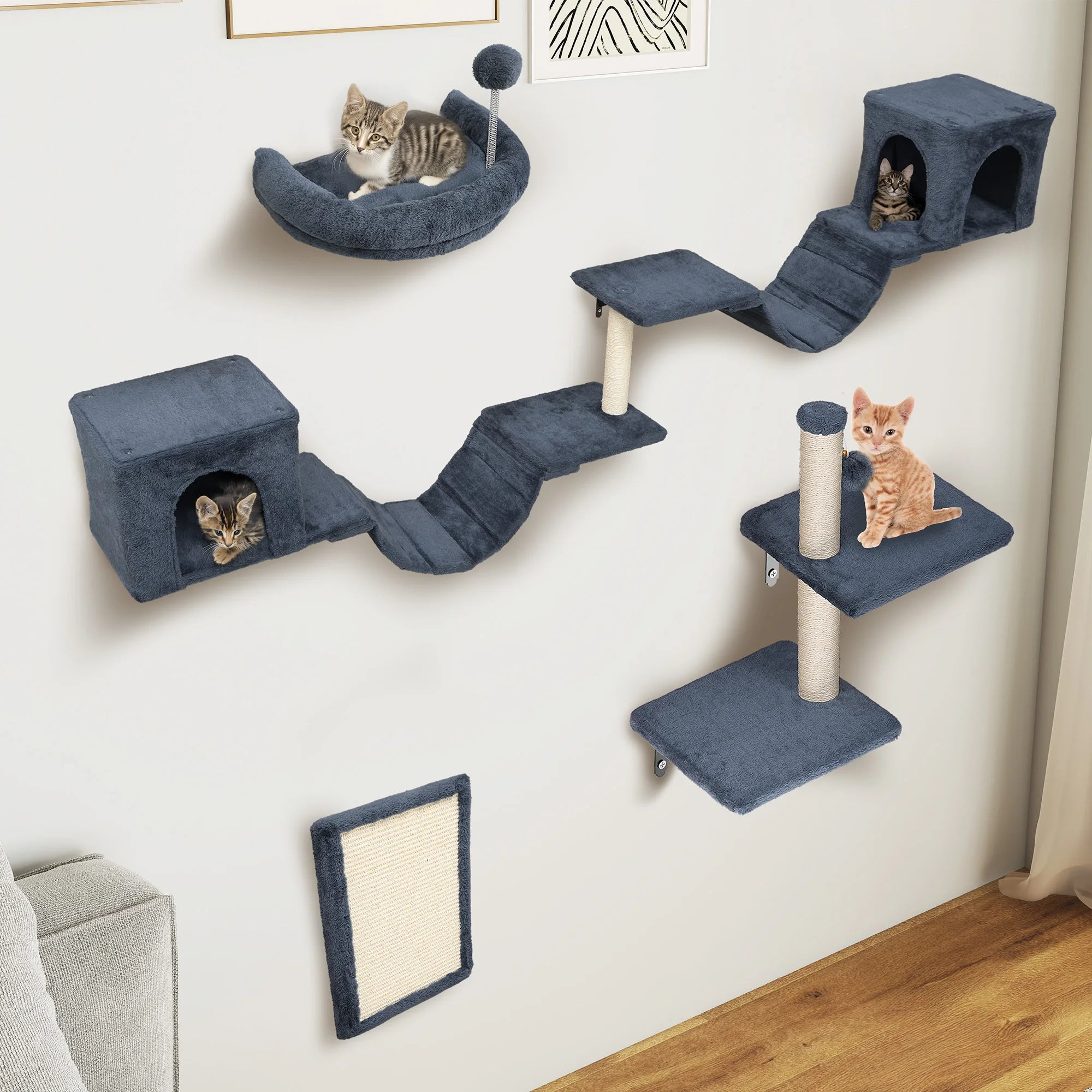 Ensemble mural d’escalade pour chat 8 pièces