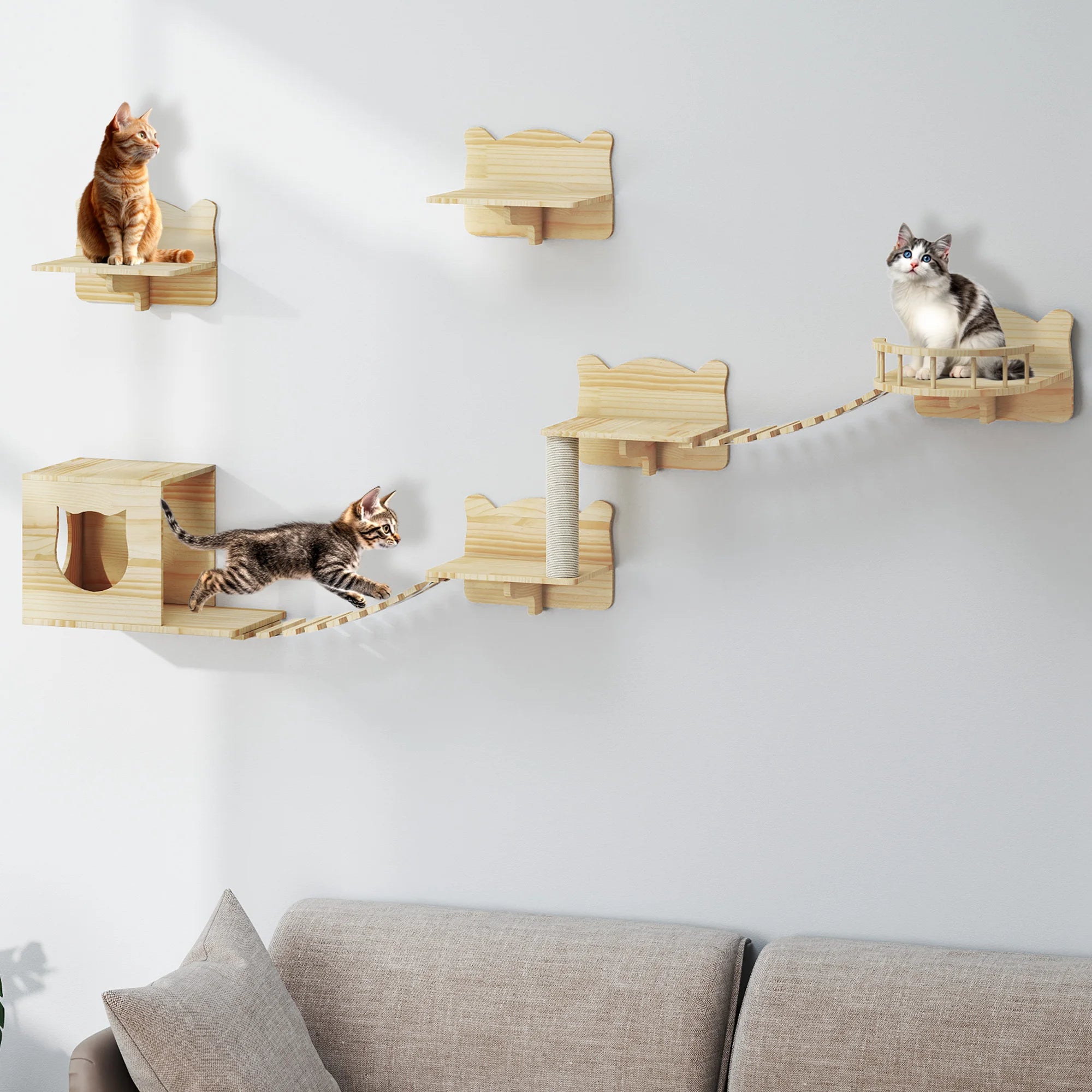 Ensemble mural d’escalade pour chat 5 pièces