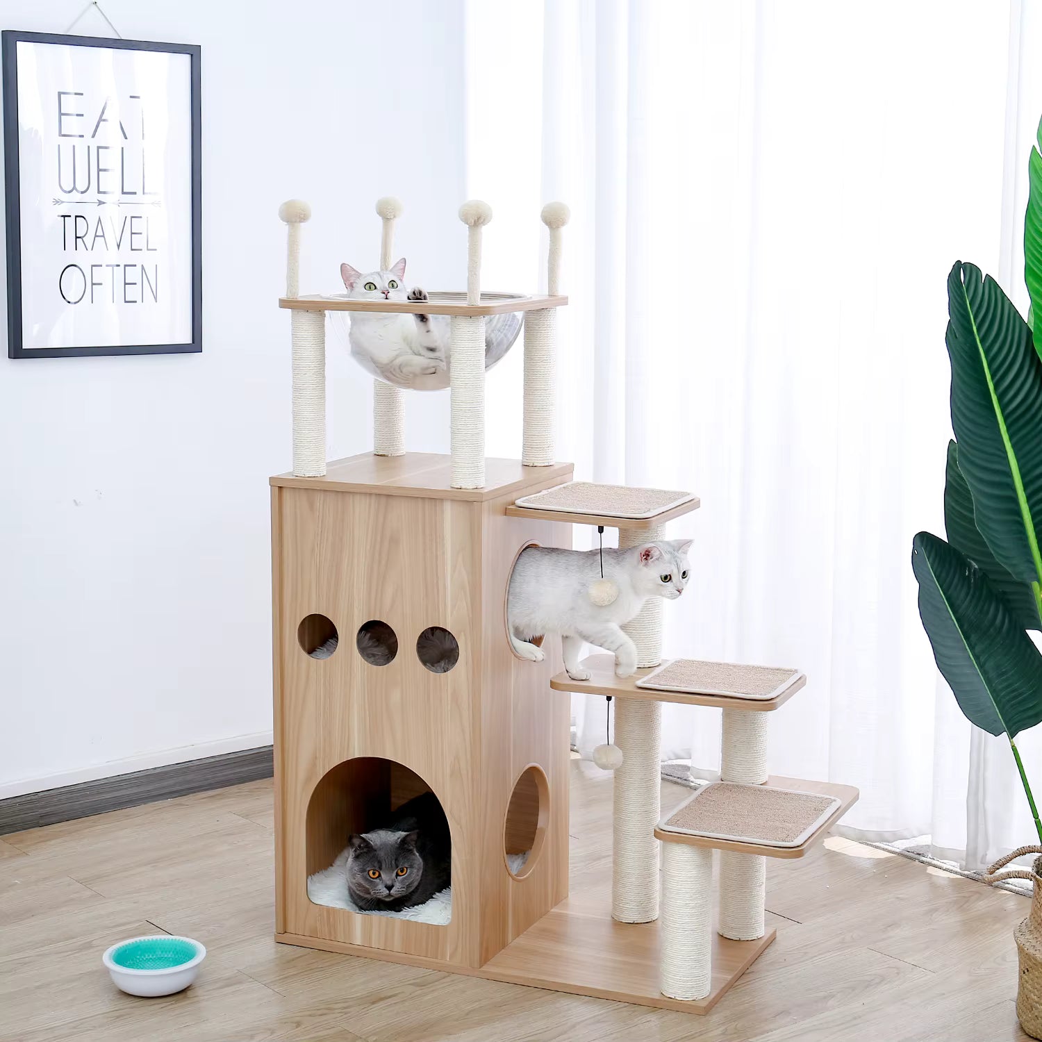 Arbre à chat en bois “Château Frisco” — moderne & ultra stable