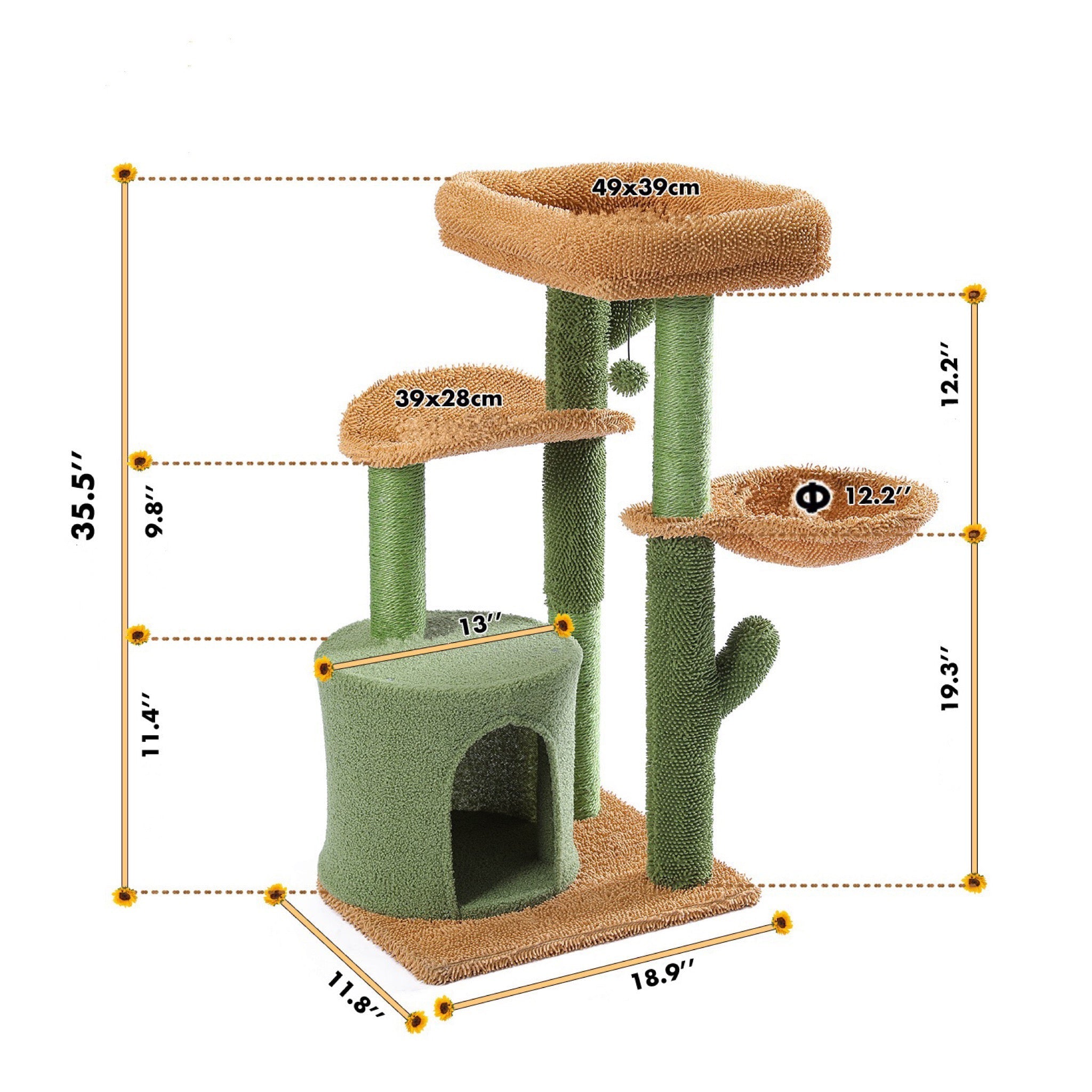 Arbre à chat en forme de cactus avec niche et plateformes – Modèle Cactus Home