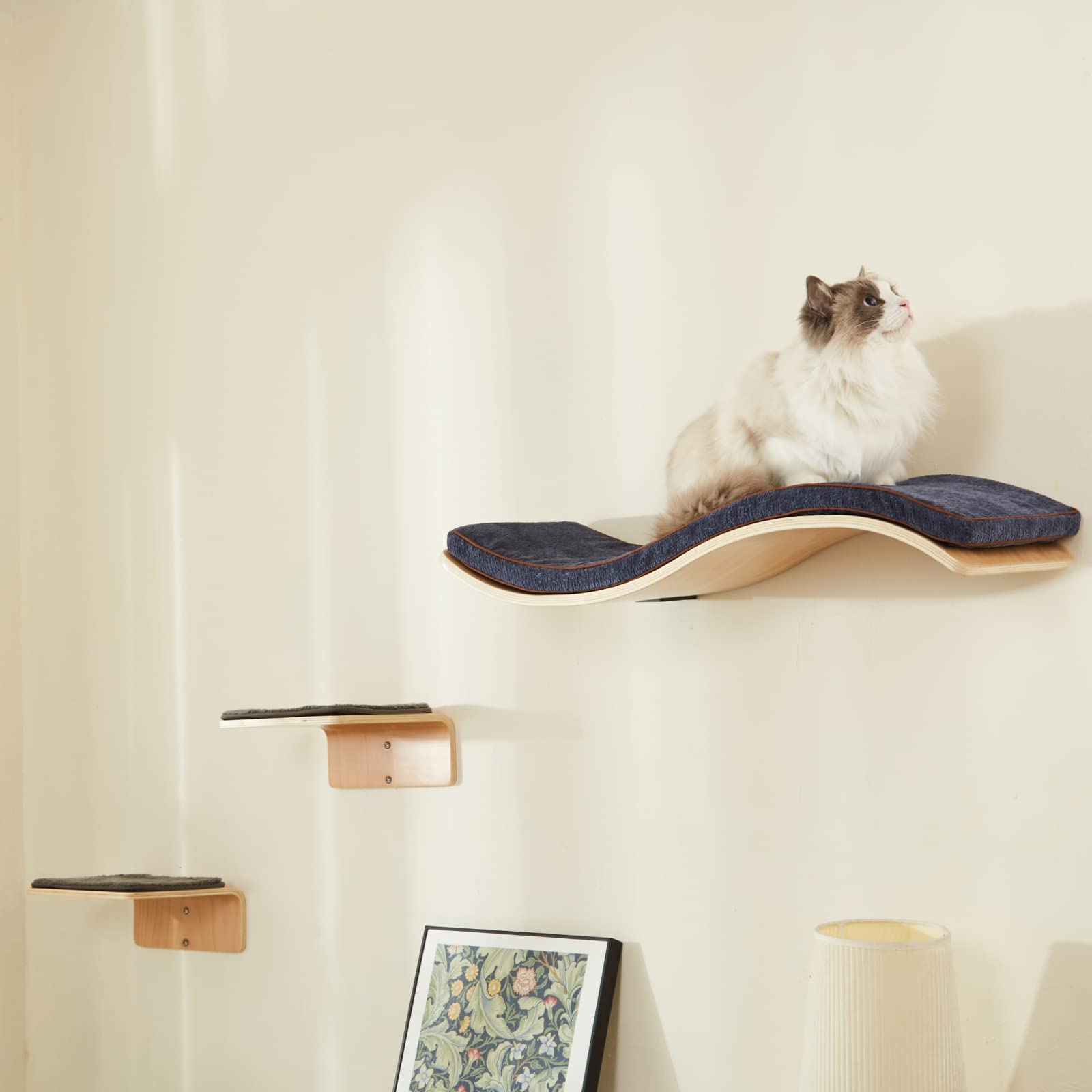 Ensemble mural pour chat avec plateforme ondulée et marches – Modèle Lotus Leaf