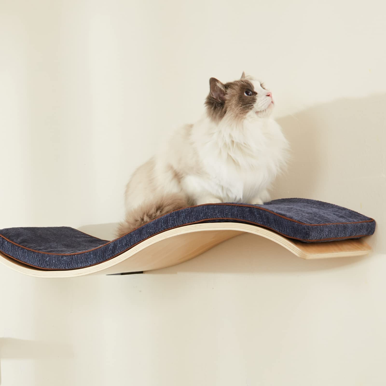 Étagère murale pour chat en forme de vague avec coussin amovible