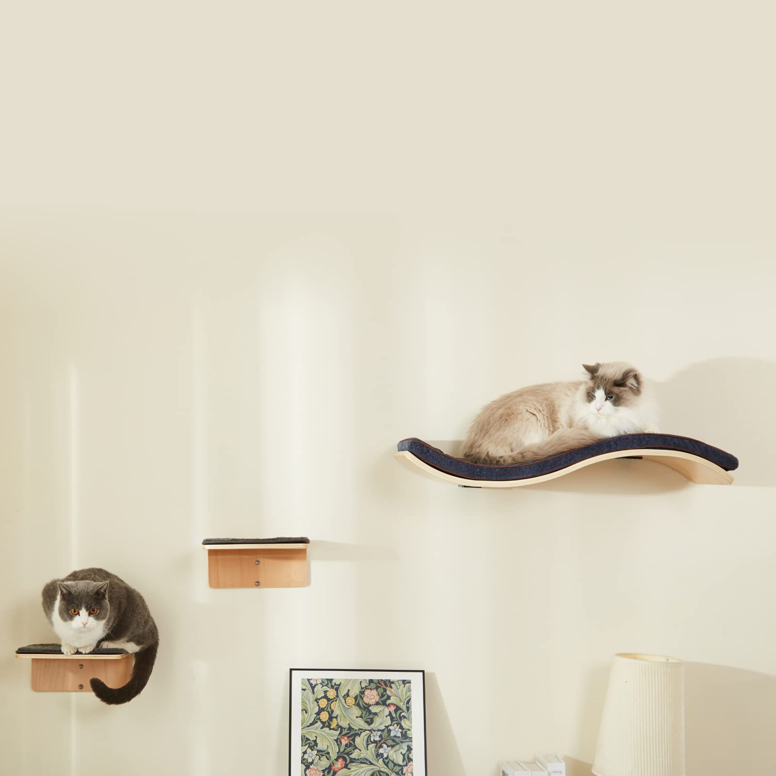 Ensemble mural pour chat avec plateforme ondulée et marches – Modèle Lotus Leaf
