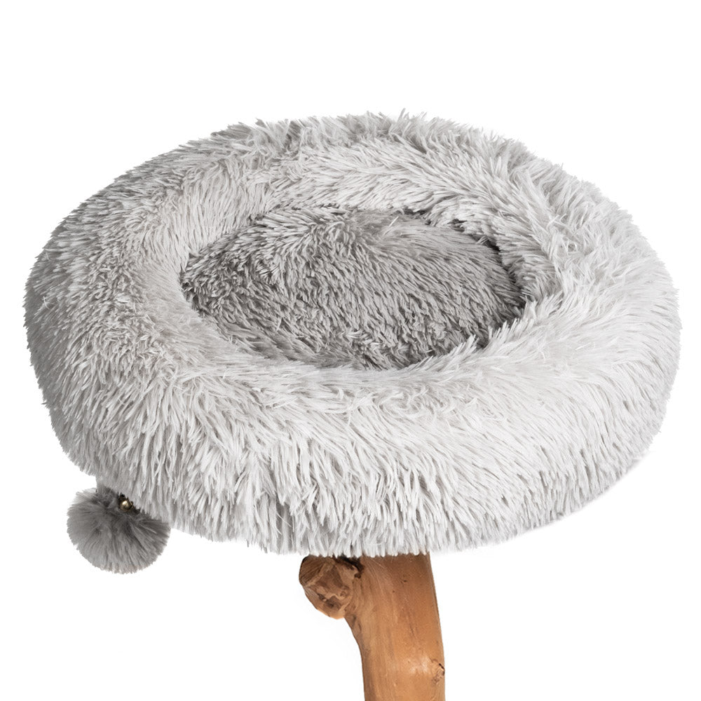 Arbre à chat en bois naturel avec niche et perchoirs rembourrés – Modèle Alba